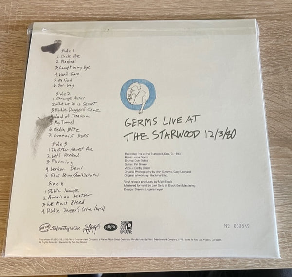 The Germs - Live At The Starwood Dec. 3, 1980 (LTD. NUMMERERT) (LP)